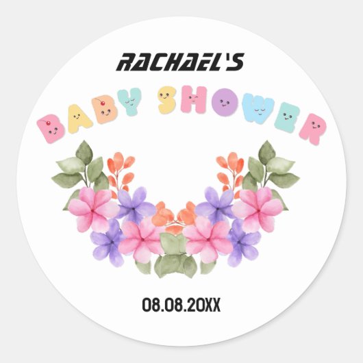 Zachte Roze Bloemen Meisje Baby Shower Ronde Sticker (Voorkant)