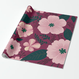 Zachte Roze Bloemen Op Diepe Marron Achtergrond Cadeaupapier