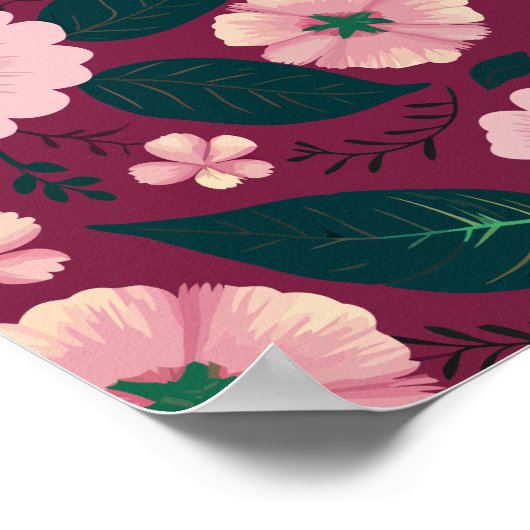 Zachte Roze Bloemen Op Diepe Marron Achtergrond Poster (Hoek)