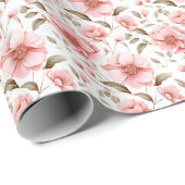 Zachte Roze Bloemen op Wit Cadeaupapier (Rol Hoek)