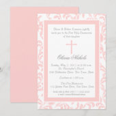 Zachte Roze Bloemen Paisley Eerste Communie Kaart (Voorkant / Achterkant)