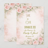 Zachte Roze Bloemen Plat Kaart Save The Date (Voorkant / Achterkant)