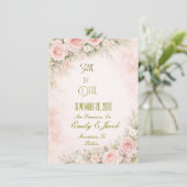 Zachte Roze Bloemen Plat Kaart Save The Date (Staand voorkant)