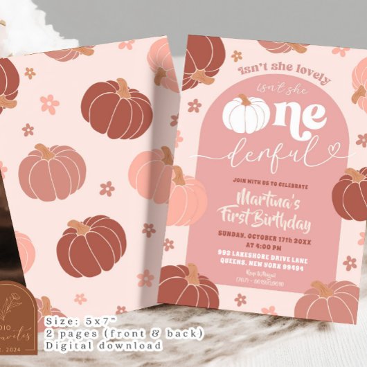 Zachte Roze Bloemen Pompoen Onederful 1e Verjaarda Kaart