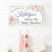Zachte roze bloemen rijden op Baby shower banner (Insitu)