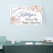 Zachte roze bloemen rijden op Baby shower banner (Beurs)
