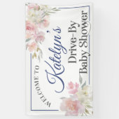 Zachte roze bloemen rijden op Baby shower banner (Verticaal)