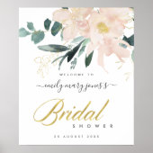 ZACHTE ROZE BLOEMEN WATERVERF BRUIDSDOUCH WELKOM POSTER (Voorkant)