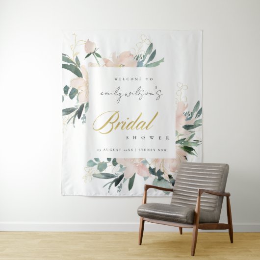ZACHTE ROZE BLOEMEN WATERVERF BRUIDSSHOWER WELKOM WANDKLEED (In situ)