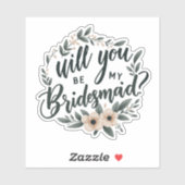 Zachte roze bloemenbruidsmeisje voorstel sticker (Vel)