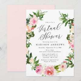Zachte Roze Bloemenkrans Virtuele Baby Shower Kaart