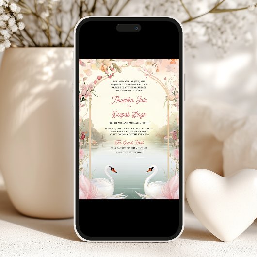 Zachte roze bloemenromantische zwanen Indiase brui Kaart