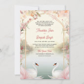 Zachte roze bloemenromantische zwanen Indiase brui Kaart (Voorkant)