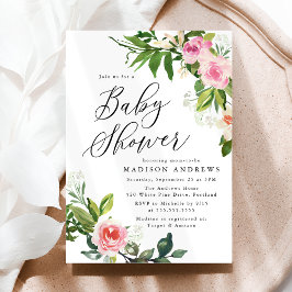 Zachte Roze Bloemige Baby Shower Kaart