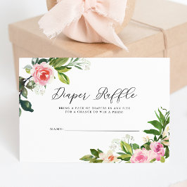 Zachte Roze Bloemige Baby Shower Luier Raffle Kaart