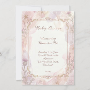Zachte Roze Bloemige Distel Baby Shower Uitnodigin Kaart