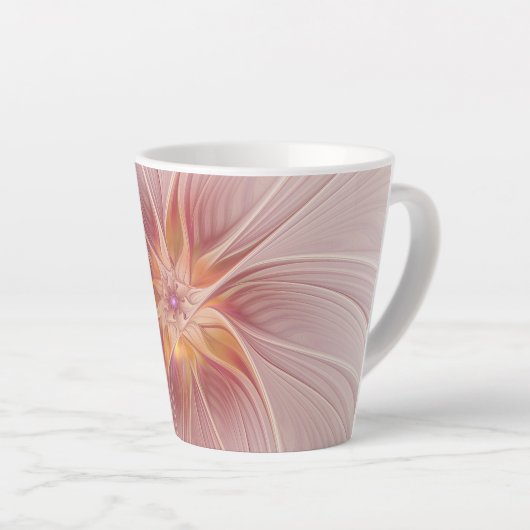 Zachte Roze Bloemige Droom Abstracte Fractale Kuns Latte Mok (Rechterhoek)