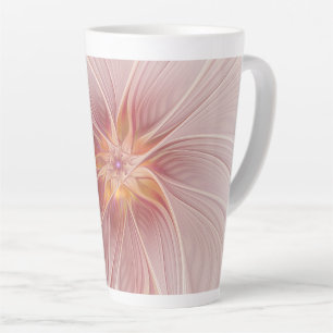 Zachte Roze Bloemige Droom Abstracte Fractale Kuns Latte Mok
