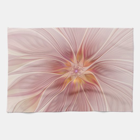 Zachte Roze Bloemige Droom Abstracte Fractale Kuns Theedoek (Horizontaal)