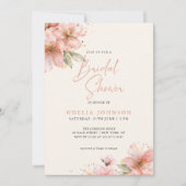 Zachte Roze Bloemige Elegante Script Bruiloft Fees Kaart (Voorkant)