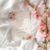Zachte Roze Bloemige Elegante Script Bruiloft Fees Kaart