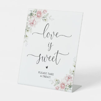 Zachte Roze Bloemige Love Is Sweet Bord Reclamebord Met Voetstuk