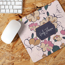 Zachte Roze Bloemige Naam Pastel Bloem Ontwerp Muismat
