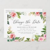 Zachte Roze Bloemige Nieuwe Datum Aankondigingskaart (Voorkant / Achterkant)