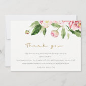 Zachte Roze Bloemige Pioen Waterverf Bruidsdouche Bedankkaart (Voorkant)