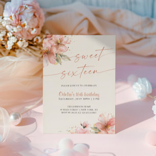 Zachte Roze Bloemige Sweet Sixteen 16e Verjaardag Kaart