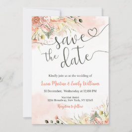 Zachte Roze Bloemige Trouwkaart 'Save the Date' Kaart