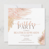 Zachte Roze Bloemige Verjaardagsfeest Uitnodiging  (Voorkant)
