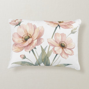Zachte Roze Bloemige Watercolor Boeket Kunst Accent Kussen