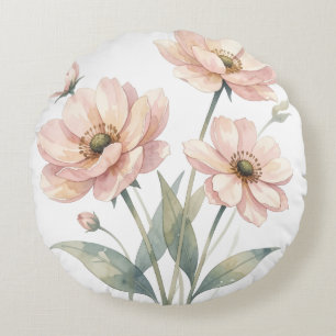 Zachte Roze Bloemige Watercolor Boeket Kunst Rond Kussen