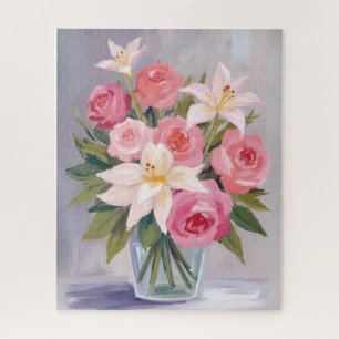Zachte Roze Bloemige Waterverf Boeket Elegant Legpuzzel