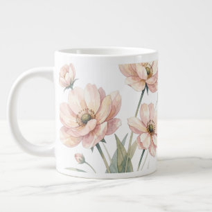 Zachte Roze Bloemige Waterverf Boeket Kunst Grote Koffiekop
