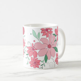 Zachte roze bloempatroon met mintgroene bladeren koffiemok