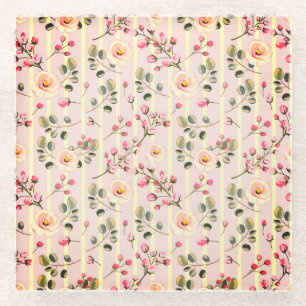 Zachte Roze Bloemstreep Patroon Glazen Onderzetter