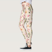 Zachte Roze Bloemstreep Patroon Leggings (Links)