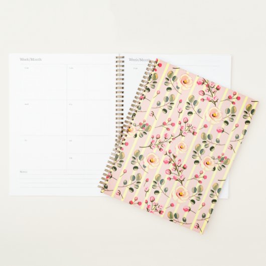 Zachte Roze Bloemstreep Patroon Planner (Display)