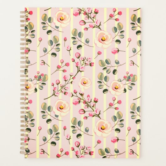 Zachte Roze Bloemstreep Patroon Planner (Voorkant)