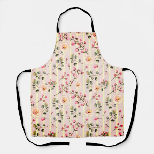 Zachte Roze Bloemstreep Patroon Schort (Voorkant)