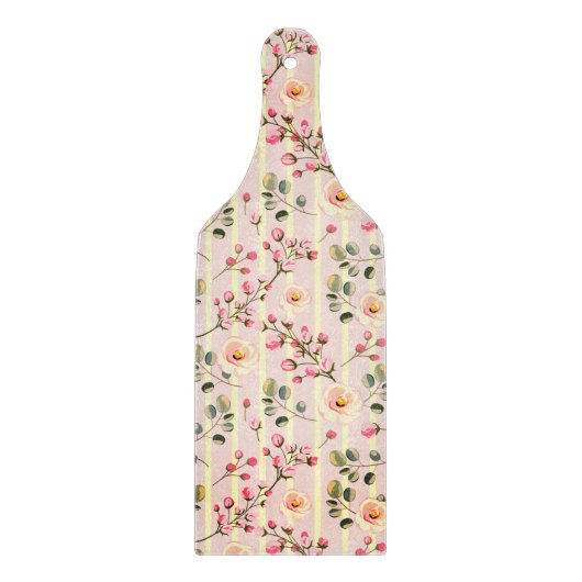Zachte Roze Bloemstreep Patroon Snijplank (Voorkant)