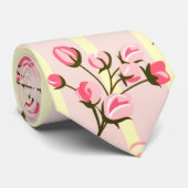 Zachte Roze Bloemstreep Patroon Stropdas (Opgerold)