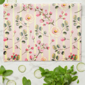 Zachte Roze Bloemstreep Patroon Theedoek (Gevouwen)