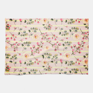 Zachte Roze Bloemstreep Patroon Theedoek