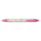 Zachte Roze Bloemstreep Patroon Zwarte Inkt Pen (Achterkant)
