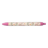 Zachte Roze Bloemstreep Patroon Zwarte Inkt Pen (Voorkant)