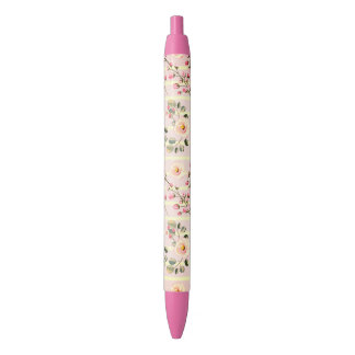 Zachte Roze Bloemstreep Patroon Zwarte Inkt Pen