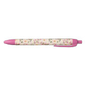 Zachte Roze Bloemstreep Patroon Zwarte Inkt Pen (Bodem)